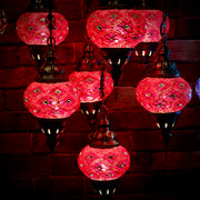Seven Globe Mosaic Chandelier in Vibrant Red