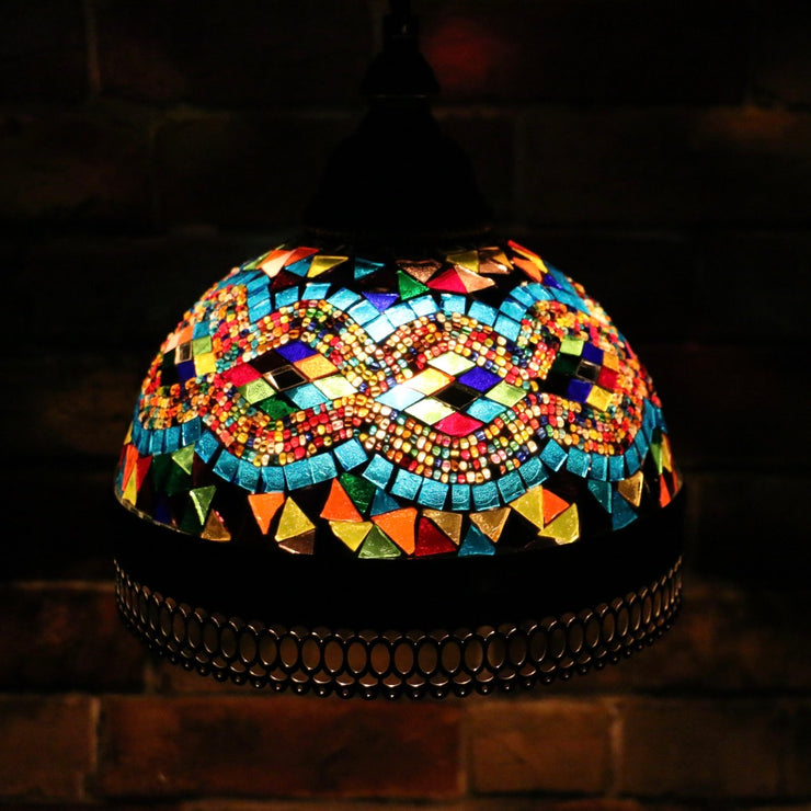 Hanging Mosaic Dome Lamp in Aqua & MultiColors, Open Bottom