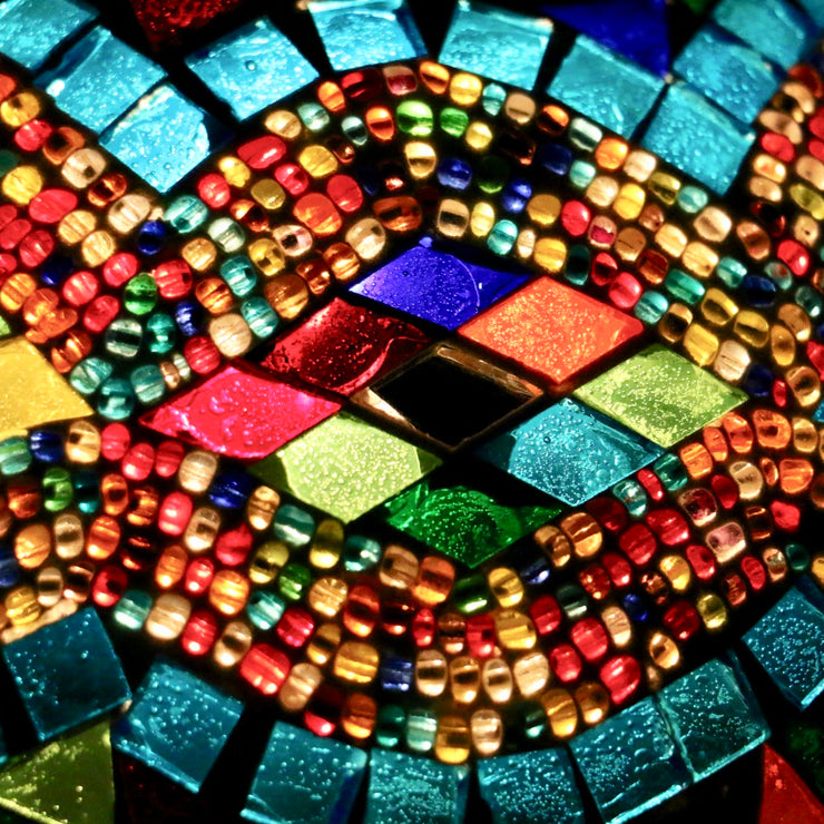 Hanging Mosaic Dome Lamp in Aqua & MultiColors, Open Bottom