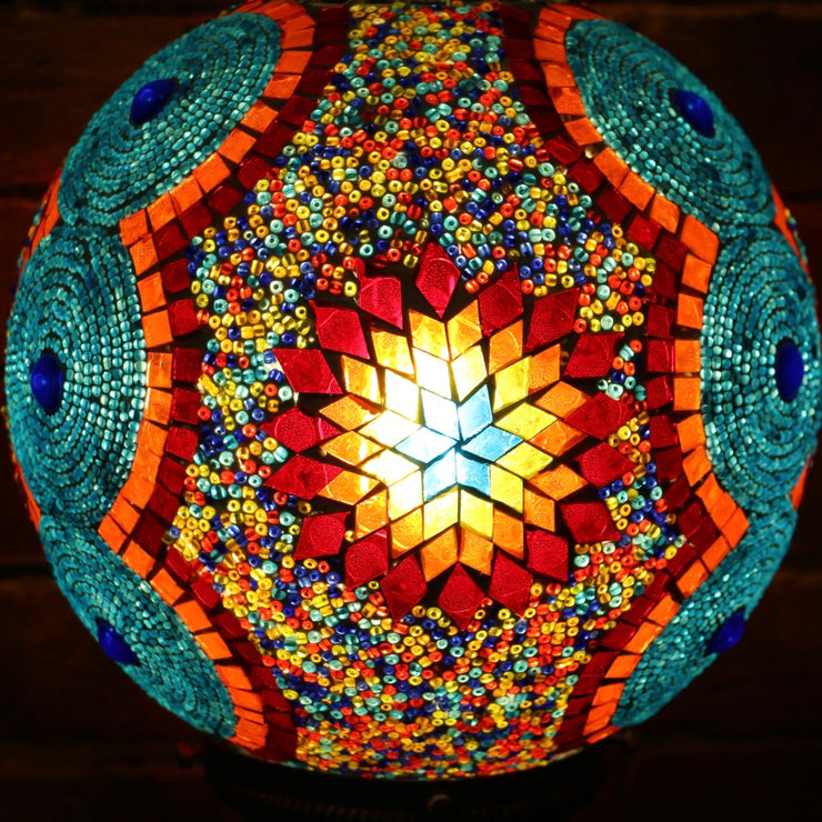 Mosaic Table or Floor Lamp in Red, Orange, Yellow, & Blue