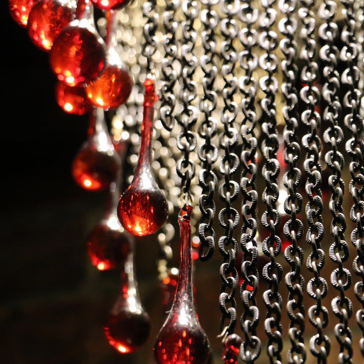 Blown Glass Red Droplet & Chain Chandelier