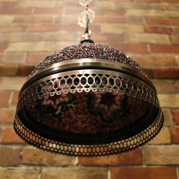 Hanging Mosaic Dome Lamp in Blush Tones, Open Bottom