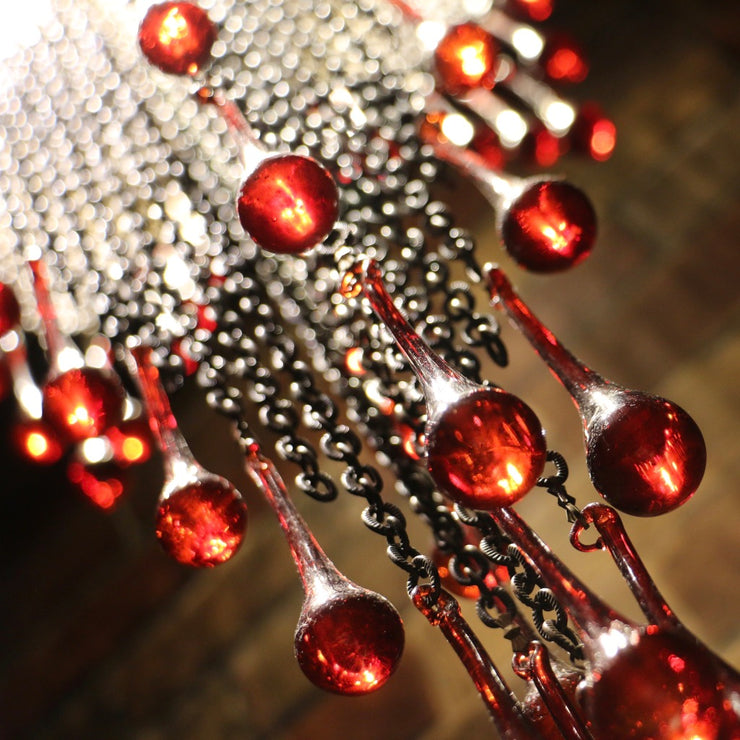 Blown Glass Red Droplet & Chain Chandelier