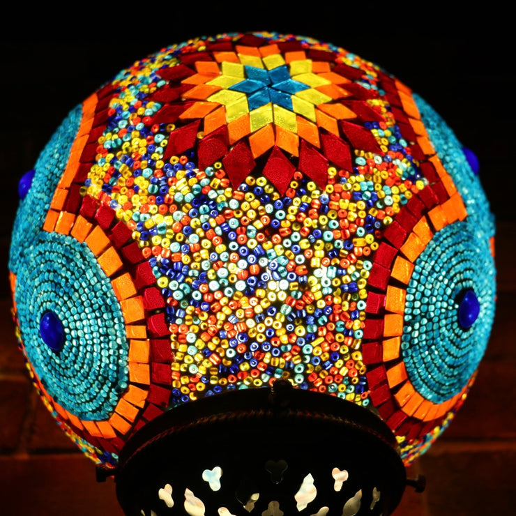 Mosaic Table or Floor Lamp in Red, Orange, Yellow, & Blue