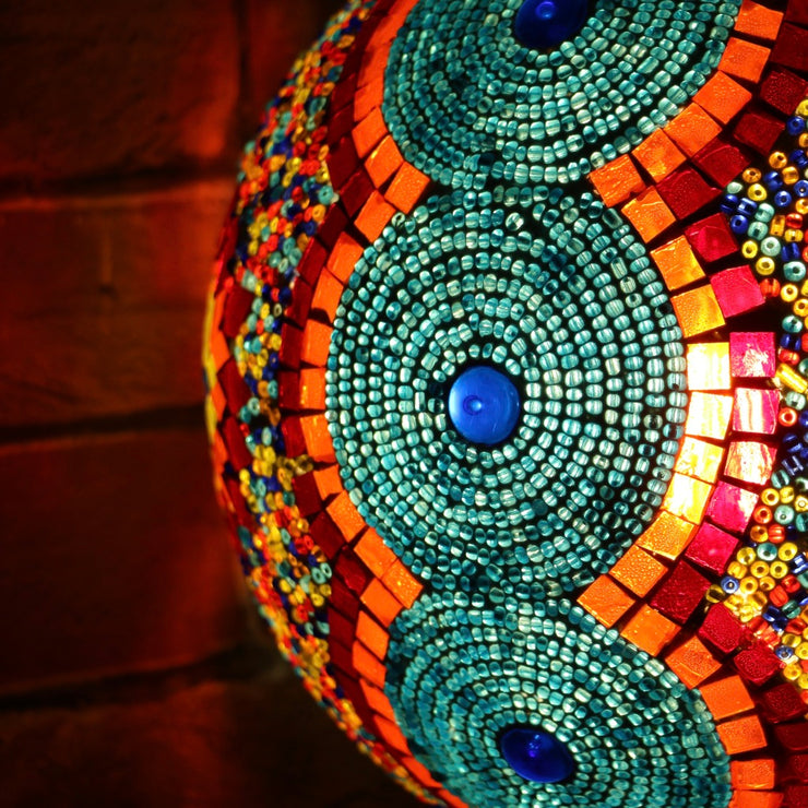 Mosaic Table or Floor Lamp in Red, Orange, Yellow, & Blue