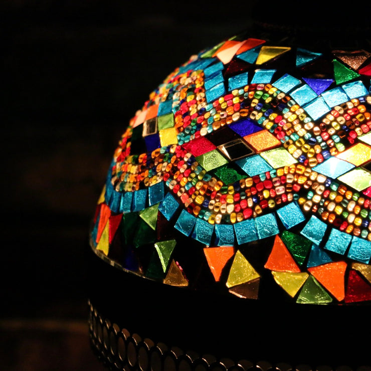 Hanging Mosaic Dome Lamp in Aqua & MultiColors, Open Bottom