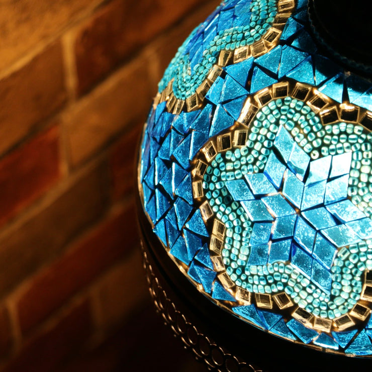 Hanging Mosaic Dome Lamp in Aqua Blue, Open Bottom