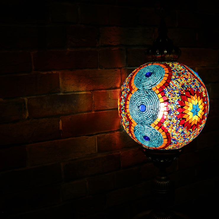 Mosaic Table or Floor Lamp in Red, Orange, Yellow, & Blue
