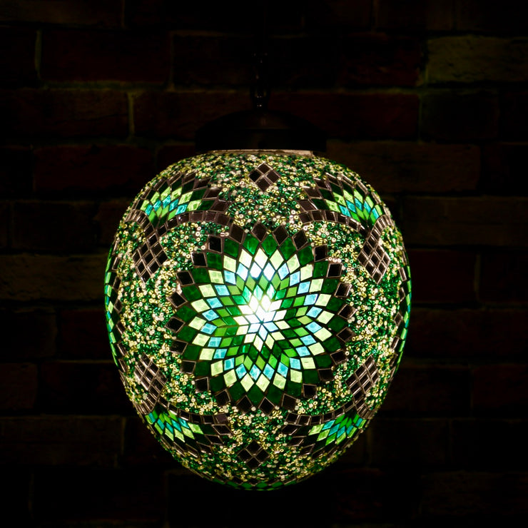 Hanging Mosaic "Egg" Lamp in Green & Turquoise