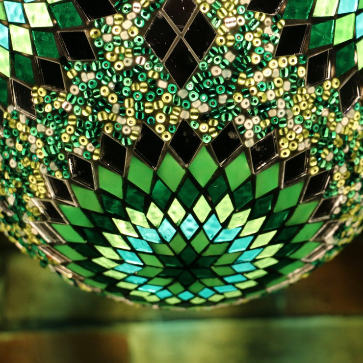 Hanging Mosaic "Egg" Lamp in Green & Turquoise