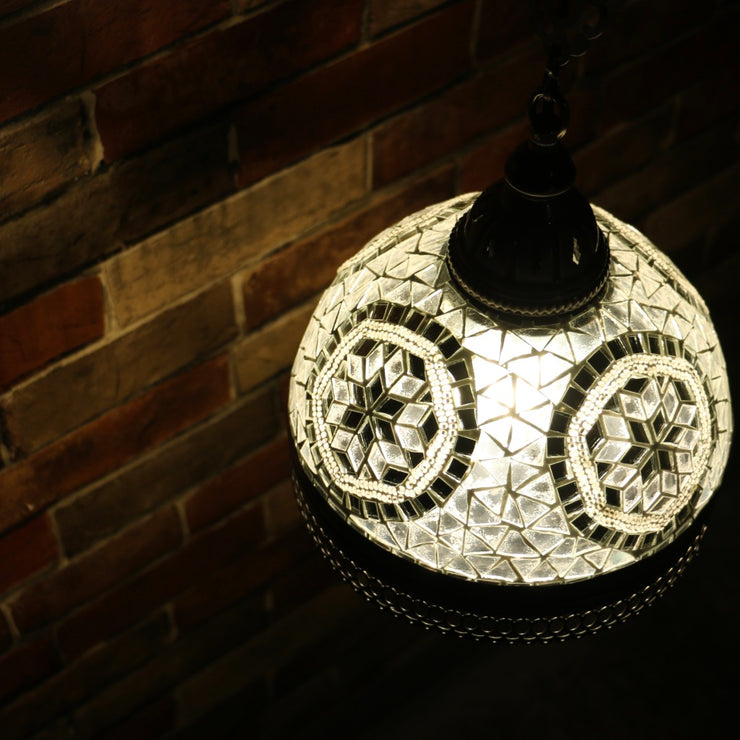 Hanging Mosaic Dome Lamp in White, Open Bottom
