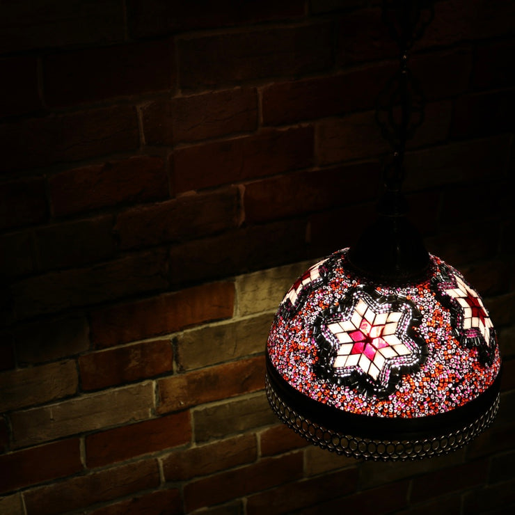 Hanging Mosaic Dome Lamp in Blush Tones, Open Bottom
