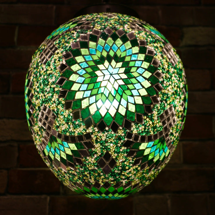 Hanging Mosaic "Egg" Lamp in Green & Turquoise