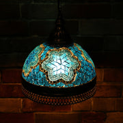 Hanging Mosaic Dome Lamp in Aqua Blue, Open Bottom