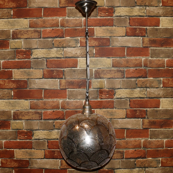 Hand-Punctured Nickel-Plated Brass Hanging Lamp