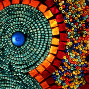 Mosaic Table or Floor Lamp in Red, Orange, Yellow, & Blue