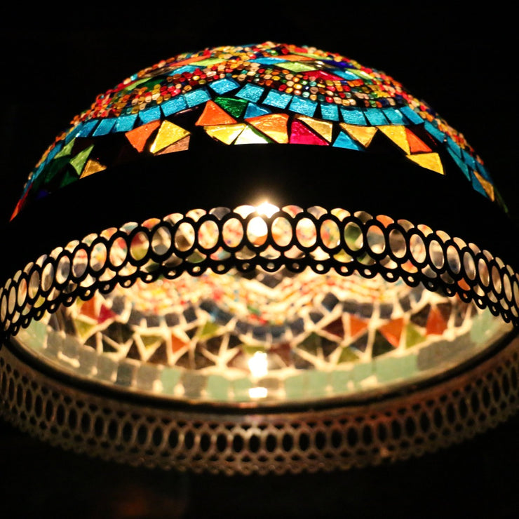 Hanging Mosaic Dome Lamp in Aqua & MultiColors, Open Bottom