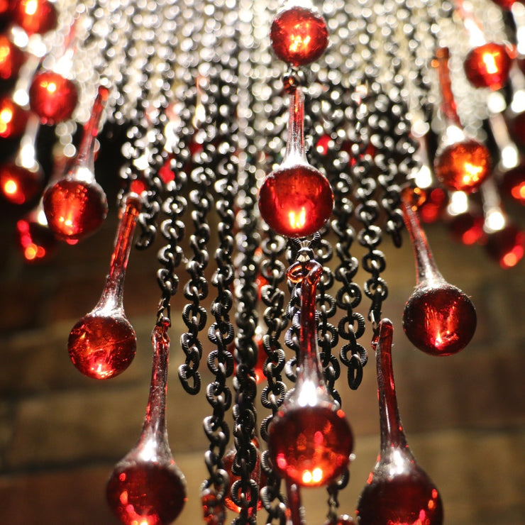 Blown Glass Red Droplet & Chain Chandelier
