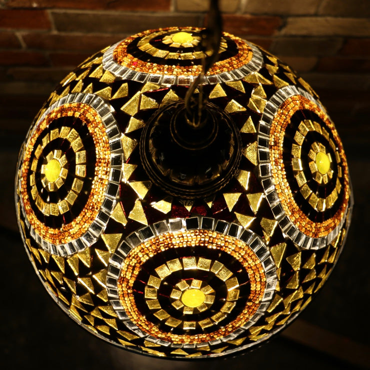 Hanging Mosaic Dome Lamp in Amber, Open Bottom