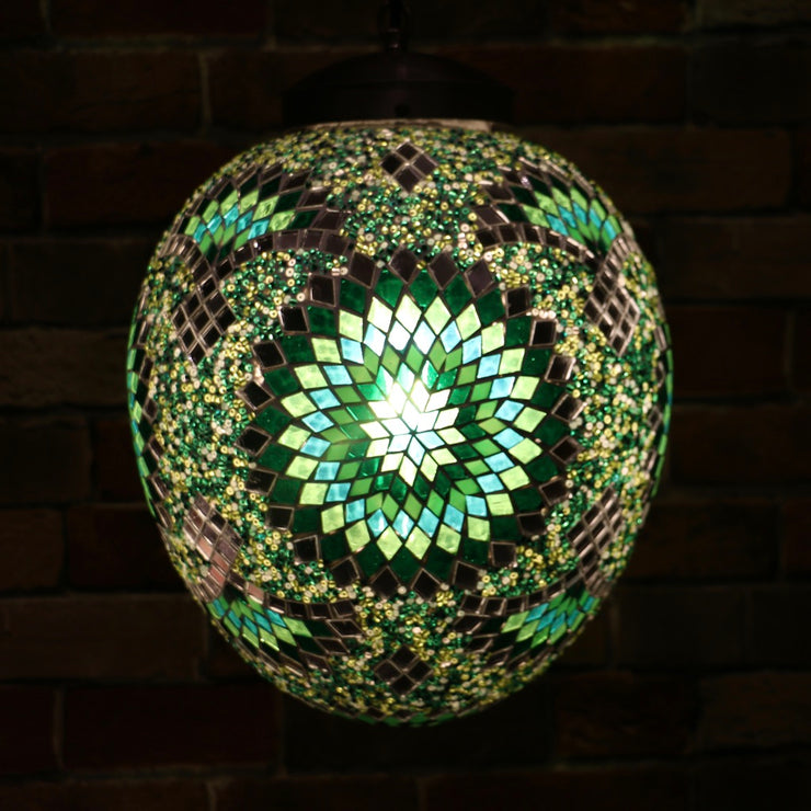 Hanging Mosaic "Egg" Lamp in Green & Turquoise