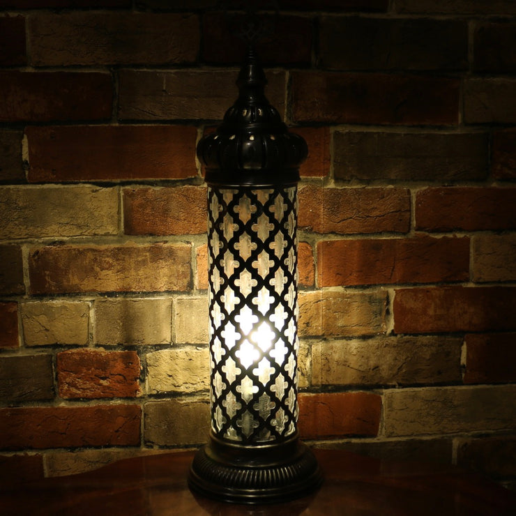 Table or Floor Lamp in Brushed Nickel & Glass