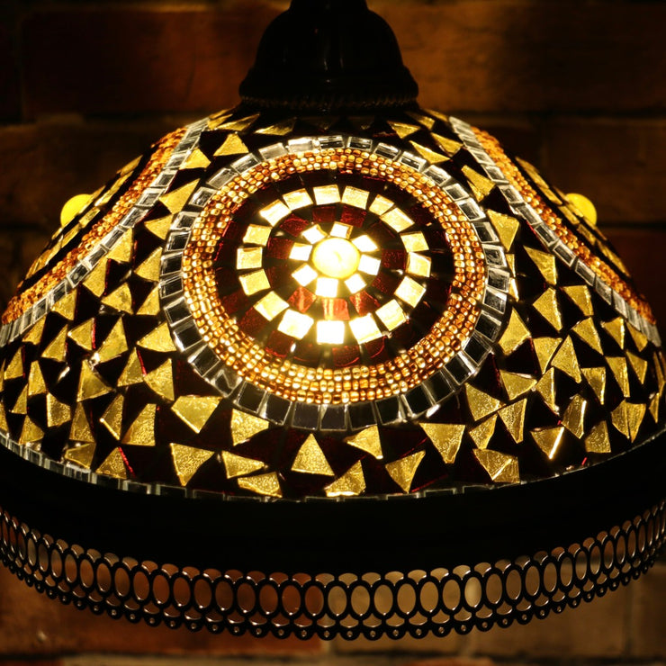 Hanging Mosaic Dome Lamp in Amber, Open Bottom