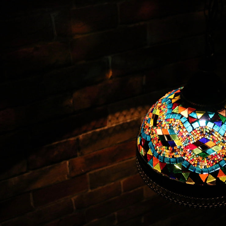 Hanging Mosaic Dome Lamp in Aqua & MultiColors, Open Bottom