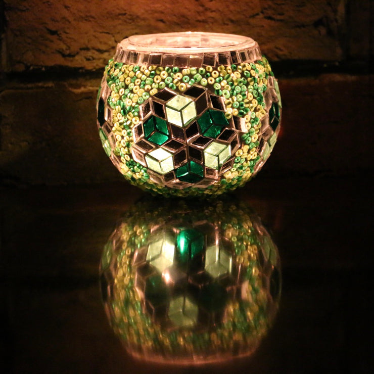 Mosaic Candleholder in Greens