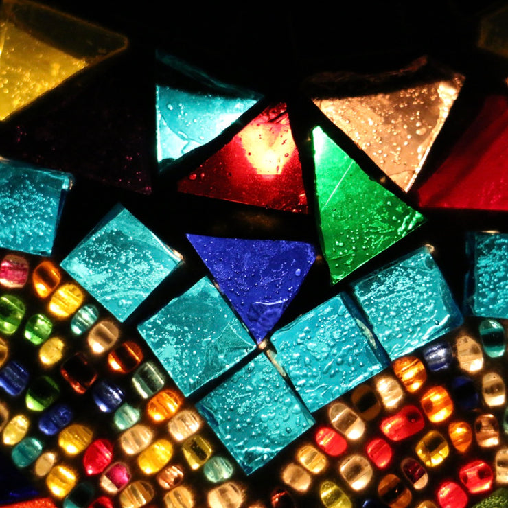 Hanging Mosaic Dome Lamp in Aqua & MultiColors, Open Bottom