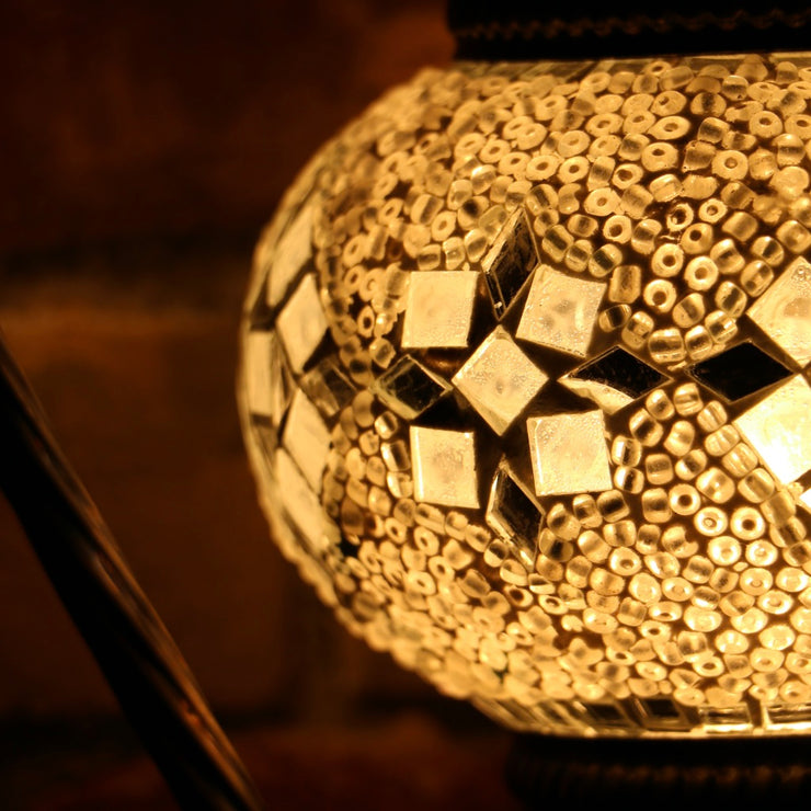 Mosaic Table Lamp in White, Swan Neck