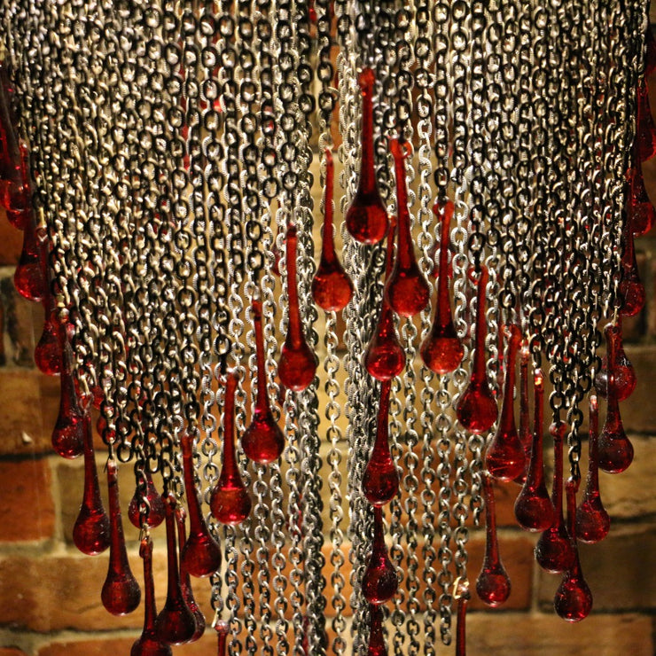 Blown Glass Red Droplet & Chain Chandelier