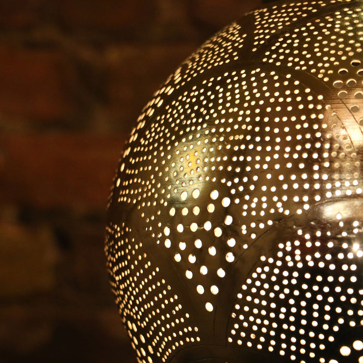 Hanging Metal Lamp, Nickel-Plated & Hand Pierced, Drop Shape