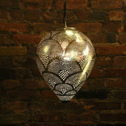 Hanging Metal Lamp, Nickel-Plated & Hand Pierced, Drop Shape