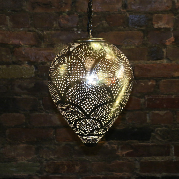 Hanging Metal Lamp, Nickel-Plated & Hand Pierced, Drop Shape