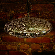 Hanging Metal Lamp, Nickel-Plated & Hand Pierced