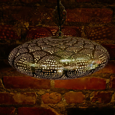 Hanging Metal Lamp, Nickel-Plated & Hand Pierced