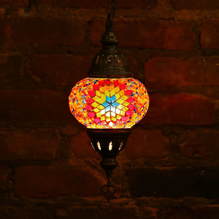 Hanging Mosaic Lamp in Rainbow Colors