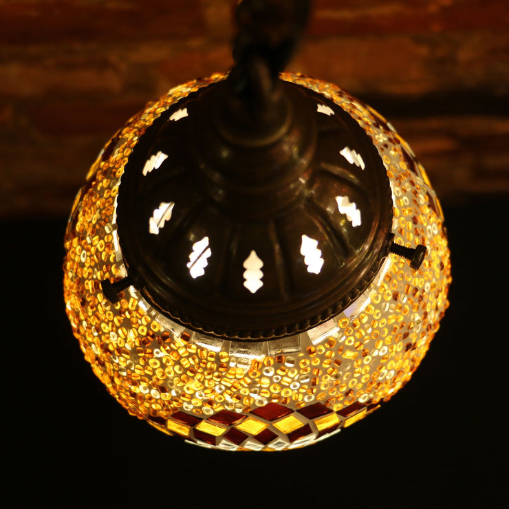 Hanging Mosaic Lamp in Amber, Tear Drop