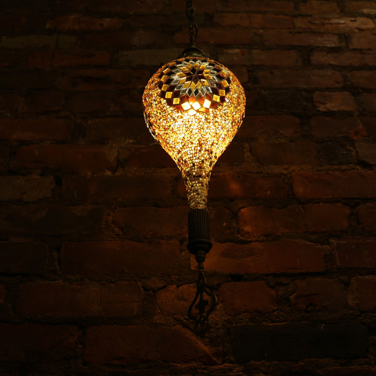 Hanging Mosaic Lamp in Amber, Tear Drop