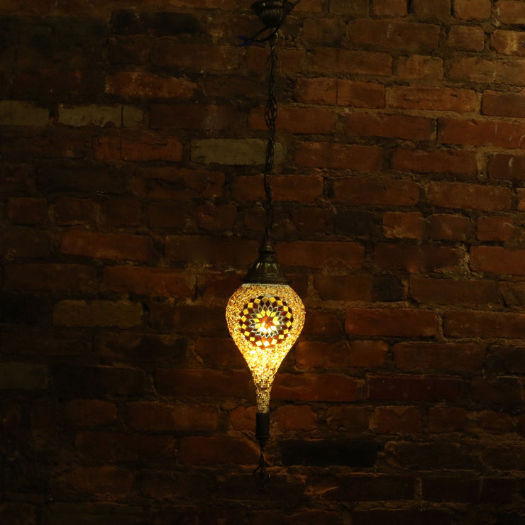 Hanging Mosaic Lamp in Amber, Tear Drop