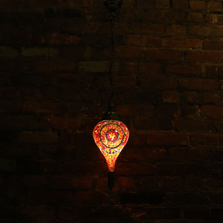 Hanging Mosaic Lamp in Orange & Red, Tear Drop