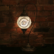 Mosaic Table Lamp in White, Swan Neck