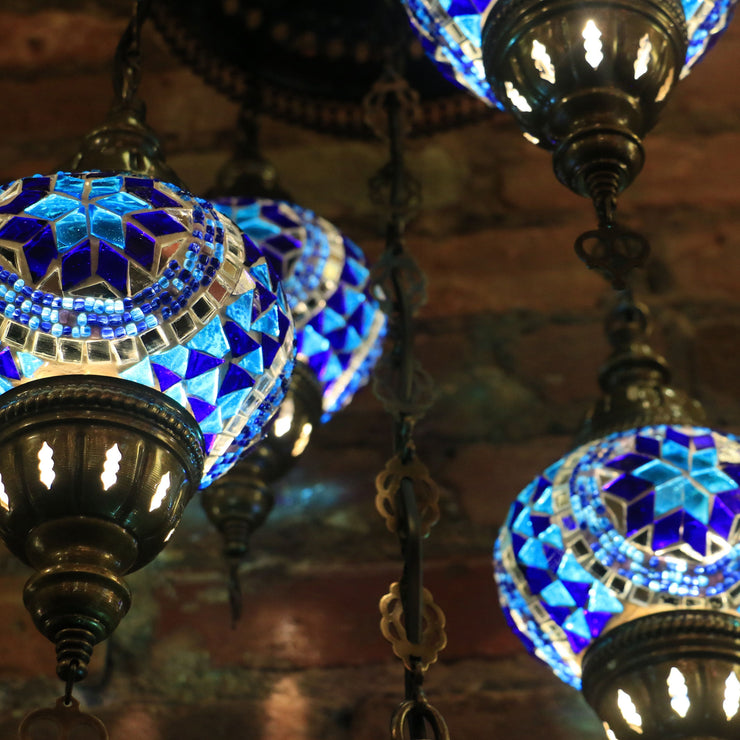 Mosaic Chandelier in Blues with Five Globes