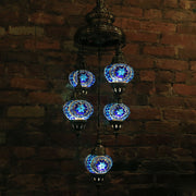 Mosaic Chandelier in Blues with Five Globes