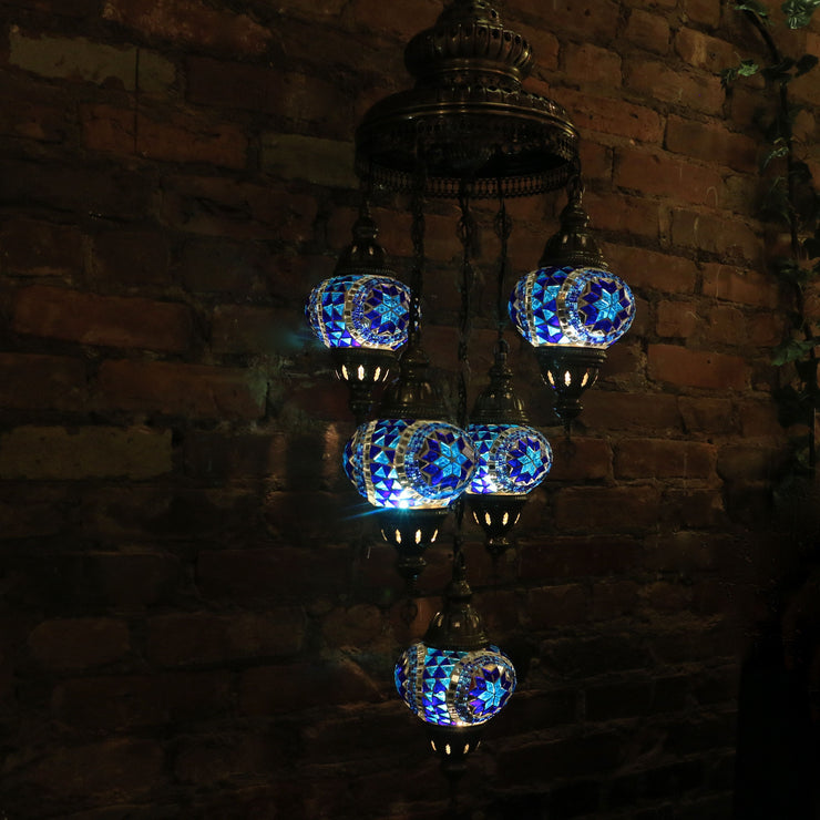 Mosaic Chandelier in Blues with Five Globes