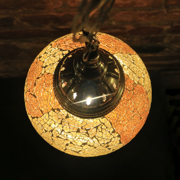 Crackle Glass Hanging Lamp in Golden Amber