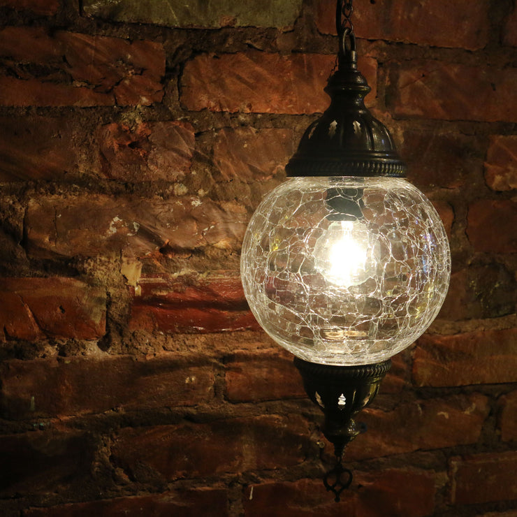 Crackle Glass Hanging Lamp Clear Globe (SETS AVAILABLE)
