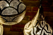 Hand-Puntured Nickle-Plated Brass Hanging Lamp