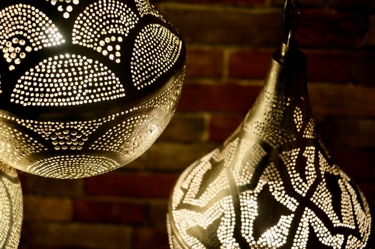 Hand-Puntured Nickle-Plated Brass Hanging Lamp