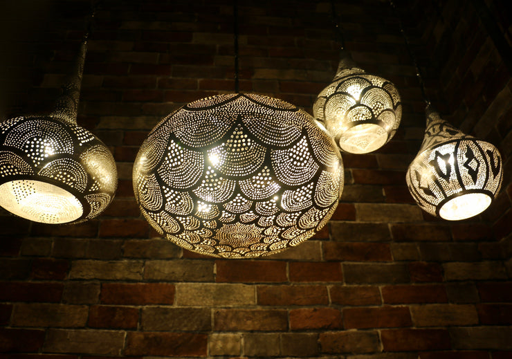 Hand-Puntured Nickle-Plated Brass Hanging Lamp